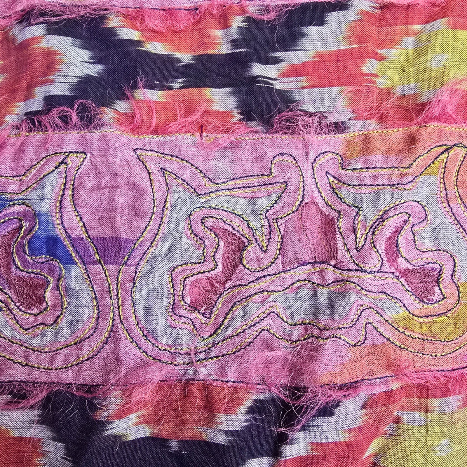 VTG Chico’s Design Silk Cotton Embroidered Ikat Jacket Pink Boho Art To Wear