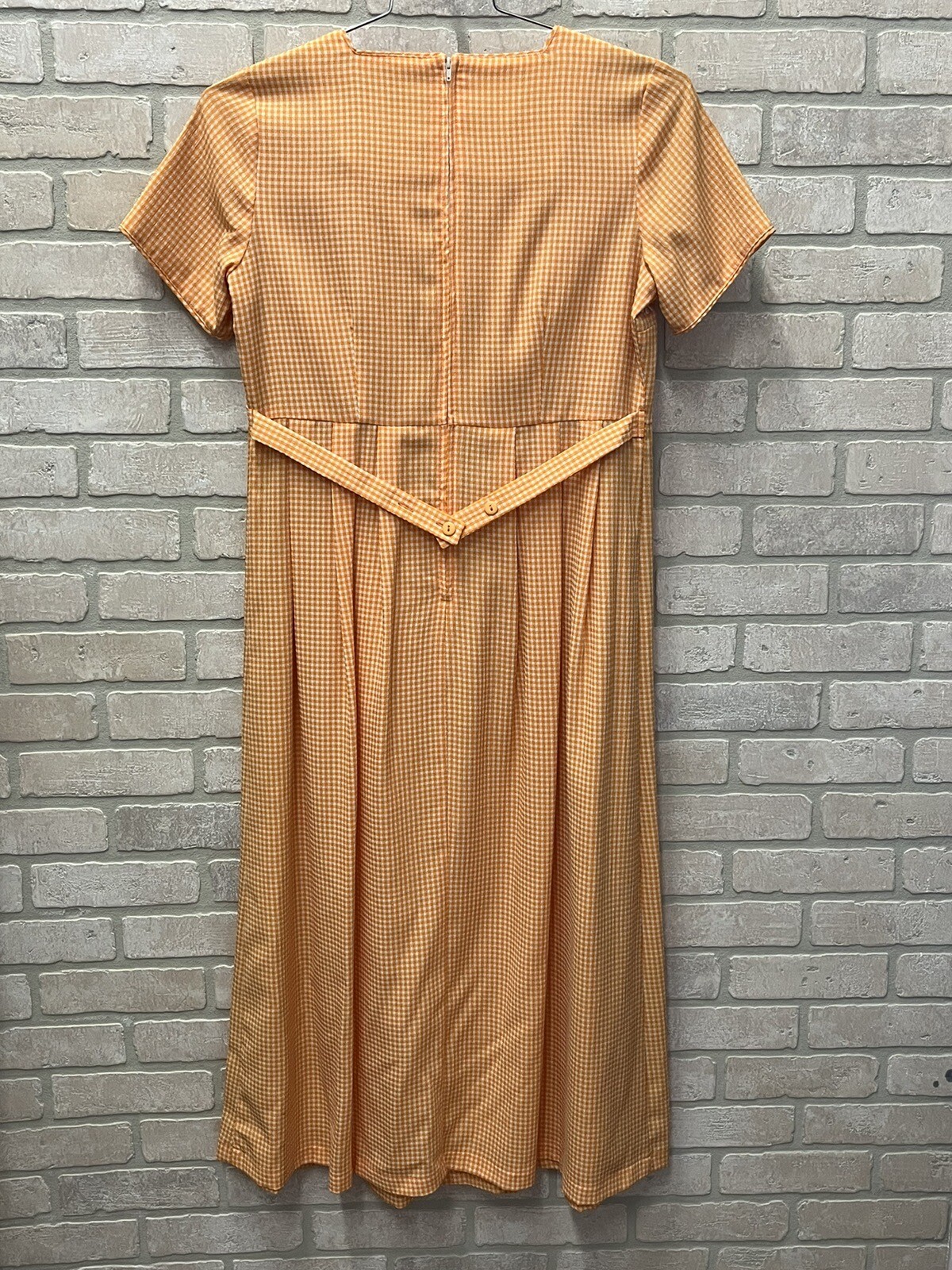 Vtg Sophia Rose Sz 10 Orange Daisy Check Midi Modest Dress Cottage Granny Core