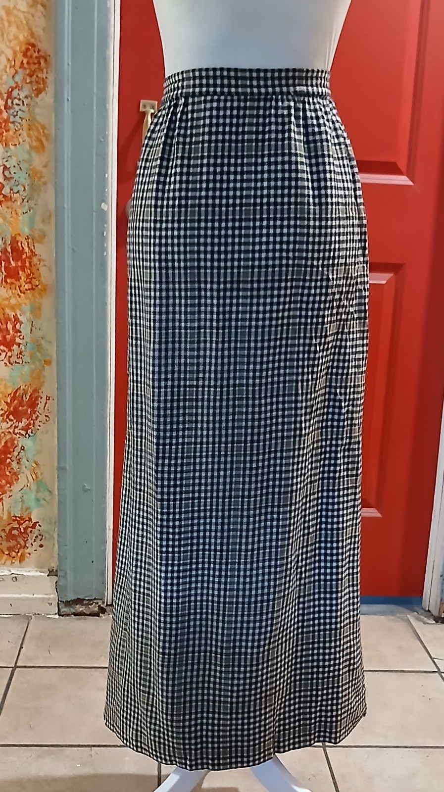 Vtg 1980s Pendleton Plaid All Wool Fitted Buttoned Front Maxi Skirt S