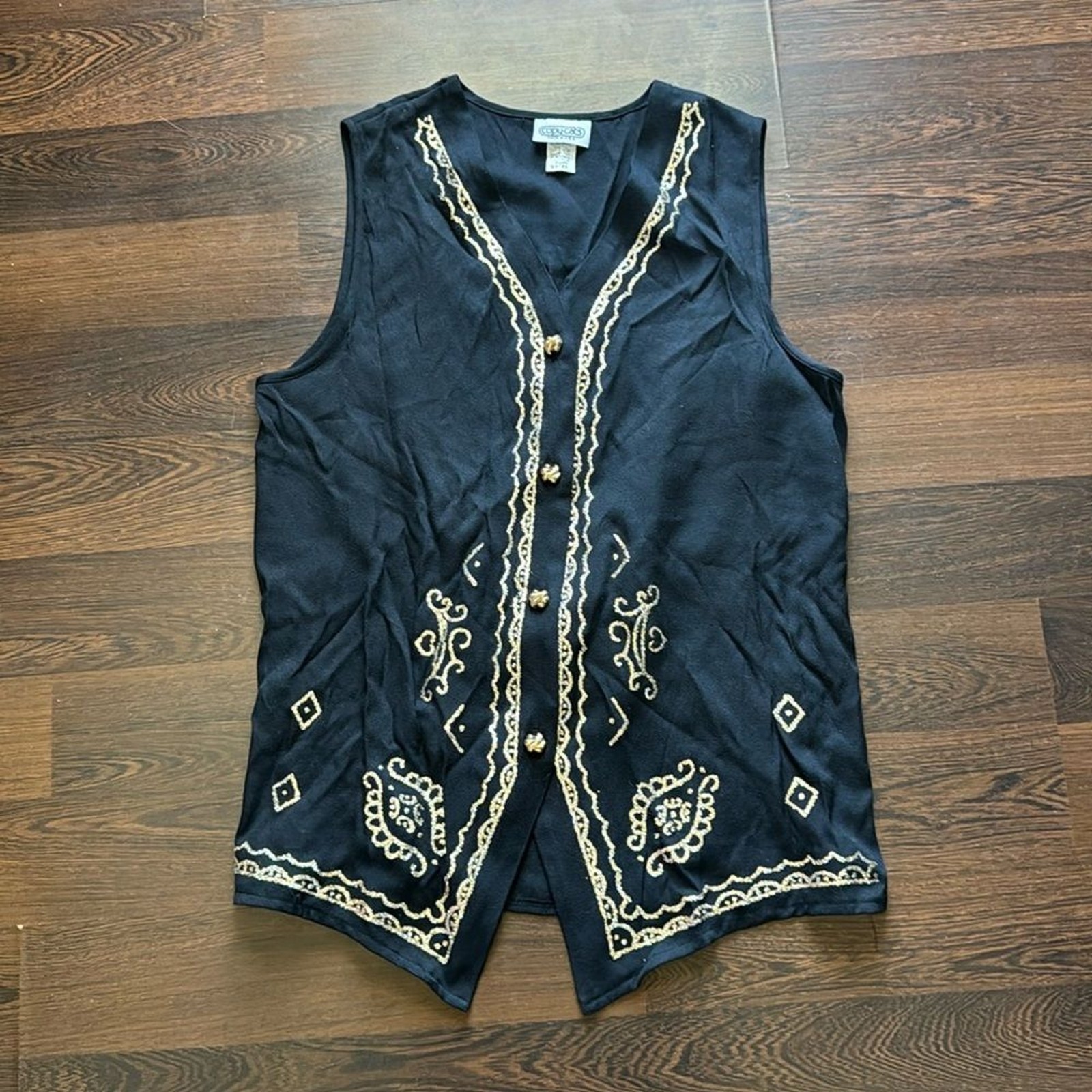 Copy Cats Vintage Vest Black Gold Glitter Large