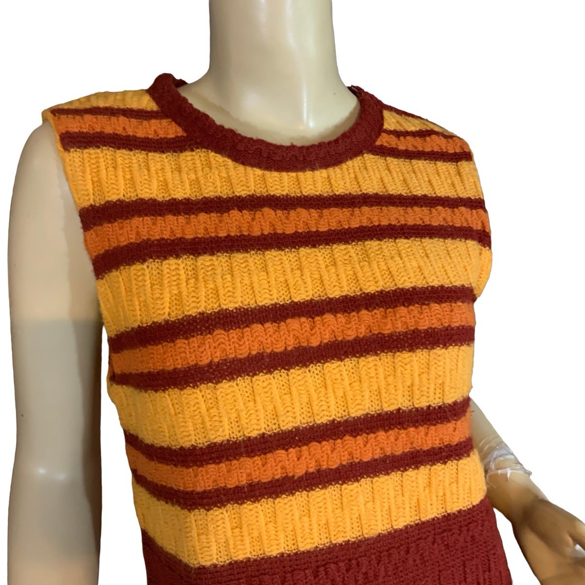 VINTAGE CIRCA 1970’S BEELINE YELLOW & BROWN CABLE KNIT SWEATER DRESS SIZE APPX L