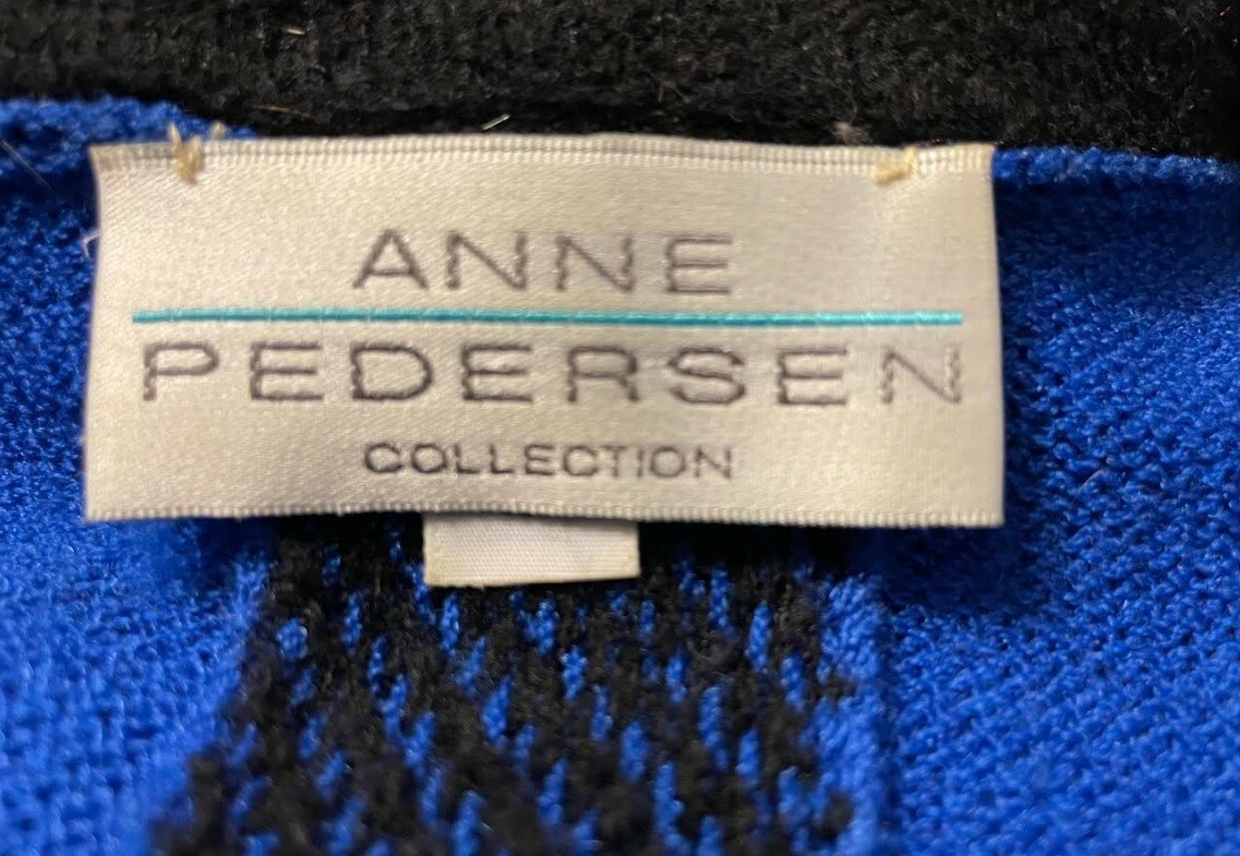 ANNE PEDERSEN VTG 80s EUC Women’s L Royal Blue Wool Blend Cardigan w/Black Trim