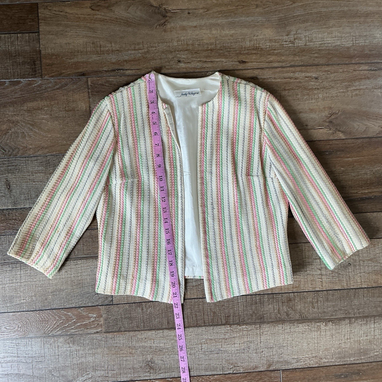 60s VTG Judy Wayne Pink Silk Viscose Dress Stripe Tweed Jacket Set Size 10 #39D7