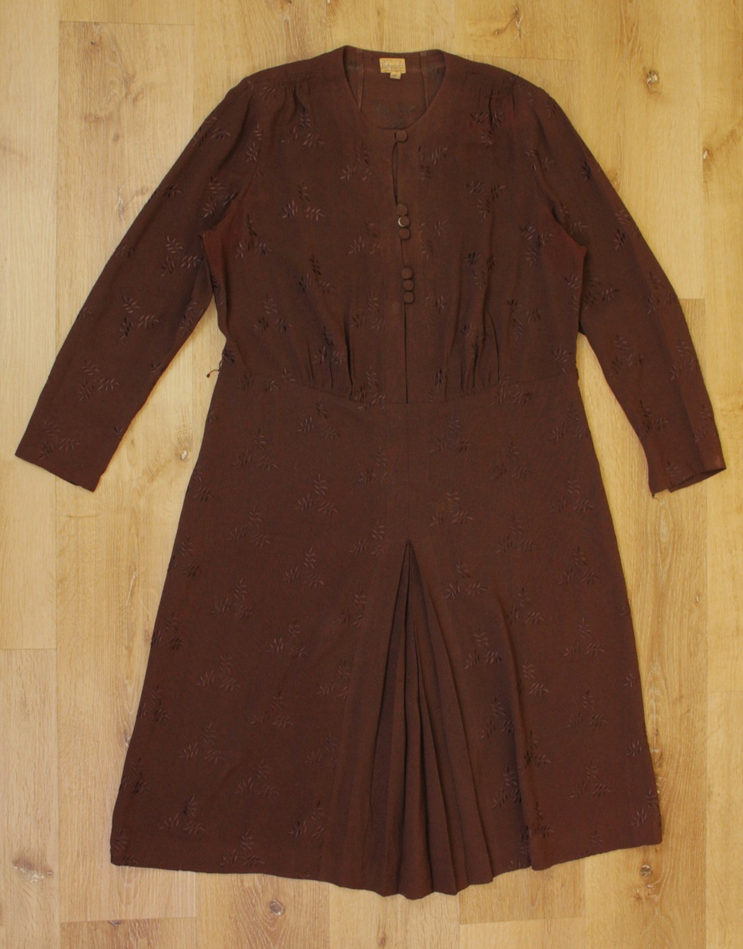 VTG Women’s 30s Brown Embroidered Long Sleeve Rayon Dress Sz XL 1930s Ladycraft