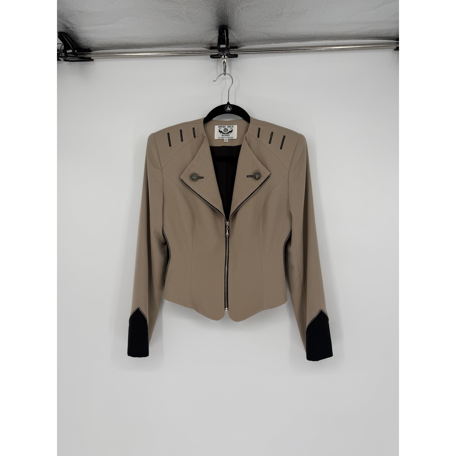 Entre Deux Modes Carrie Rouveyrol Vintage Tan Moto Military Jacket Womens 8
