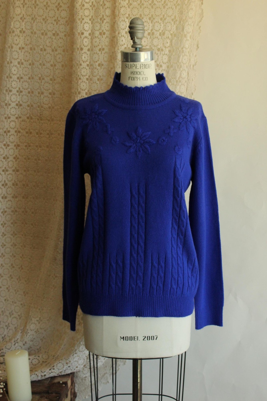 Vintage 1990s Sweater, Salon Studio Royal Blue Acrylic Pullover Jumper, Size M