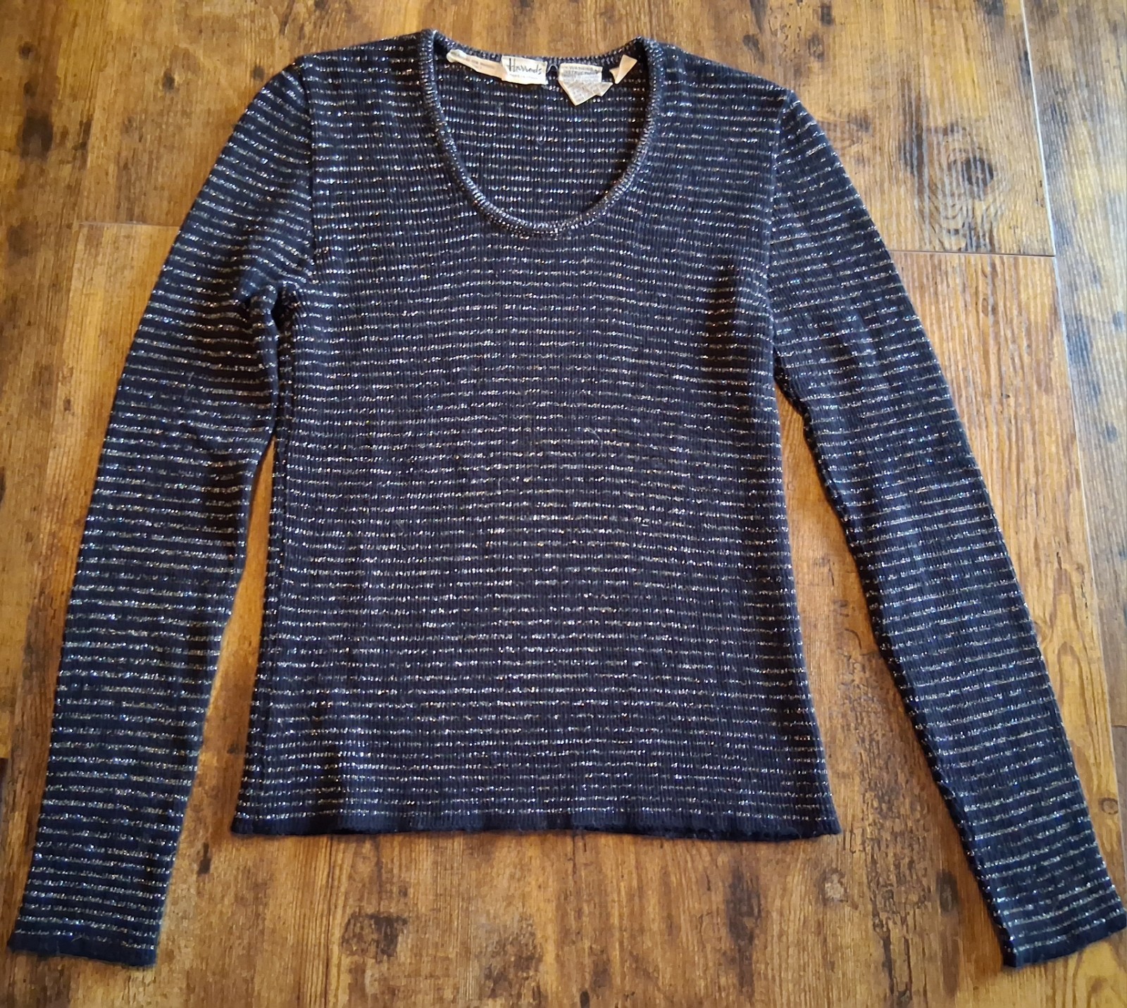 Vintage 70s HARRODS Sweater Lurex METALLIC BLACK STRIPE Italy Sz M