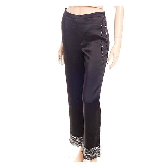 MM MOISELLE Vintage RARE Sequin & Chiffon Trim Satin Dress Pants Y2K 38 2 189