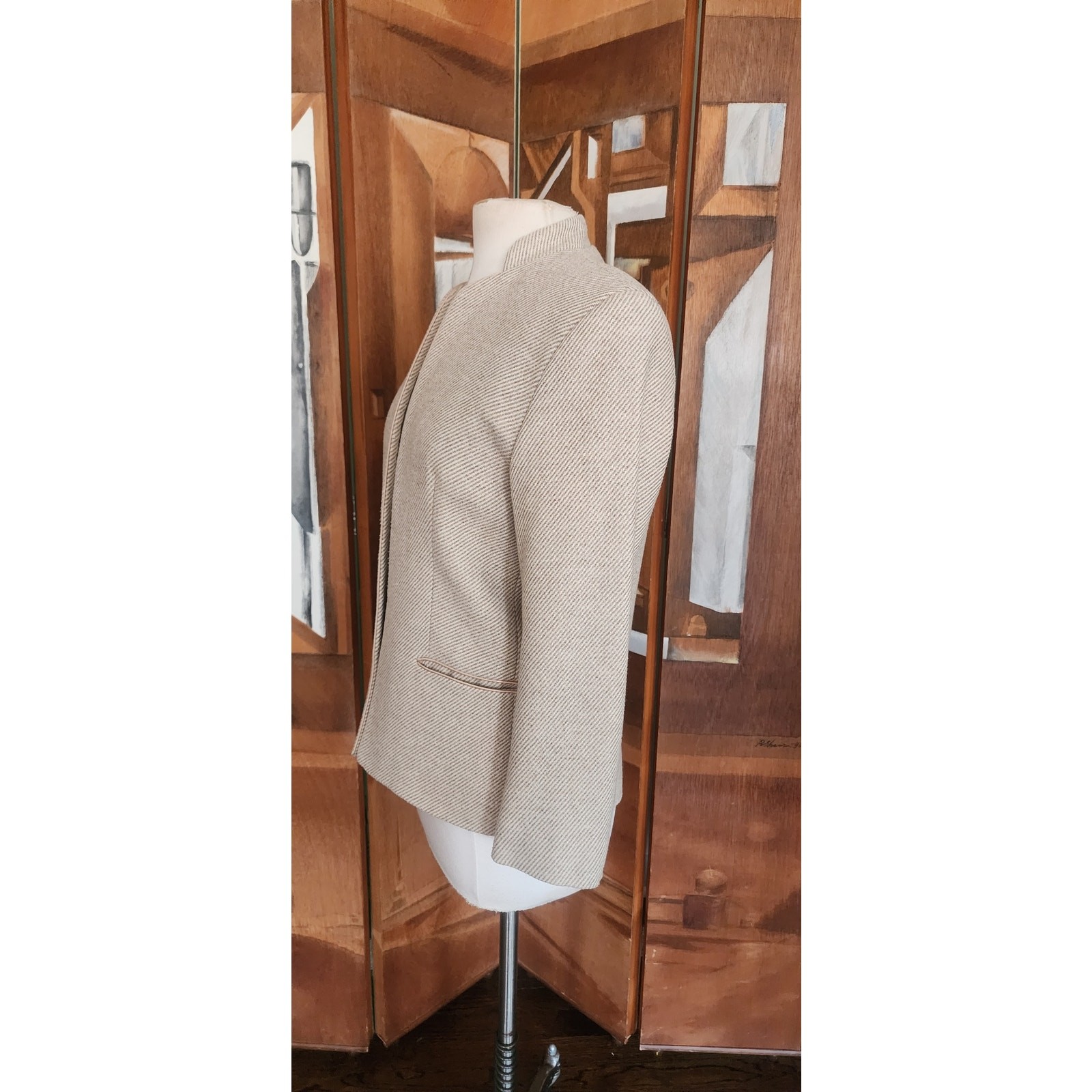 Vintage 70s Bally Blazer Beige Wool Band Collar Jacket Medium