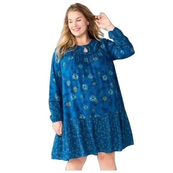Sonoma Floral Boho Long Sleeve Swing Dress XL Peasant Ruffle Cottagecore Flowy