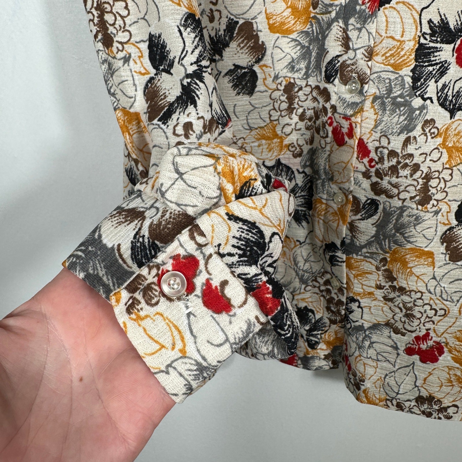 Russ Togs Floral Blouse Womens M Multicolor Excellent Vintage 70s Button Up