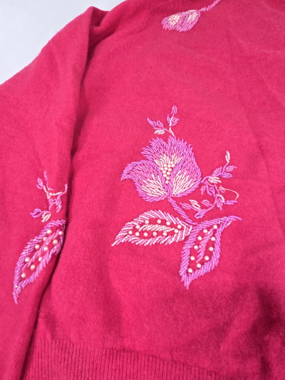 Vtg 50s Cavanagh’s Pink Beaded Wool Angora Cardigan Sweater Sz 44 St. Thomas VI