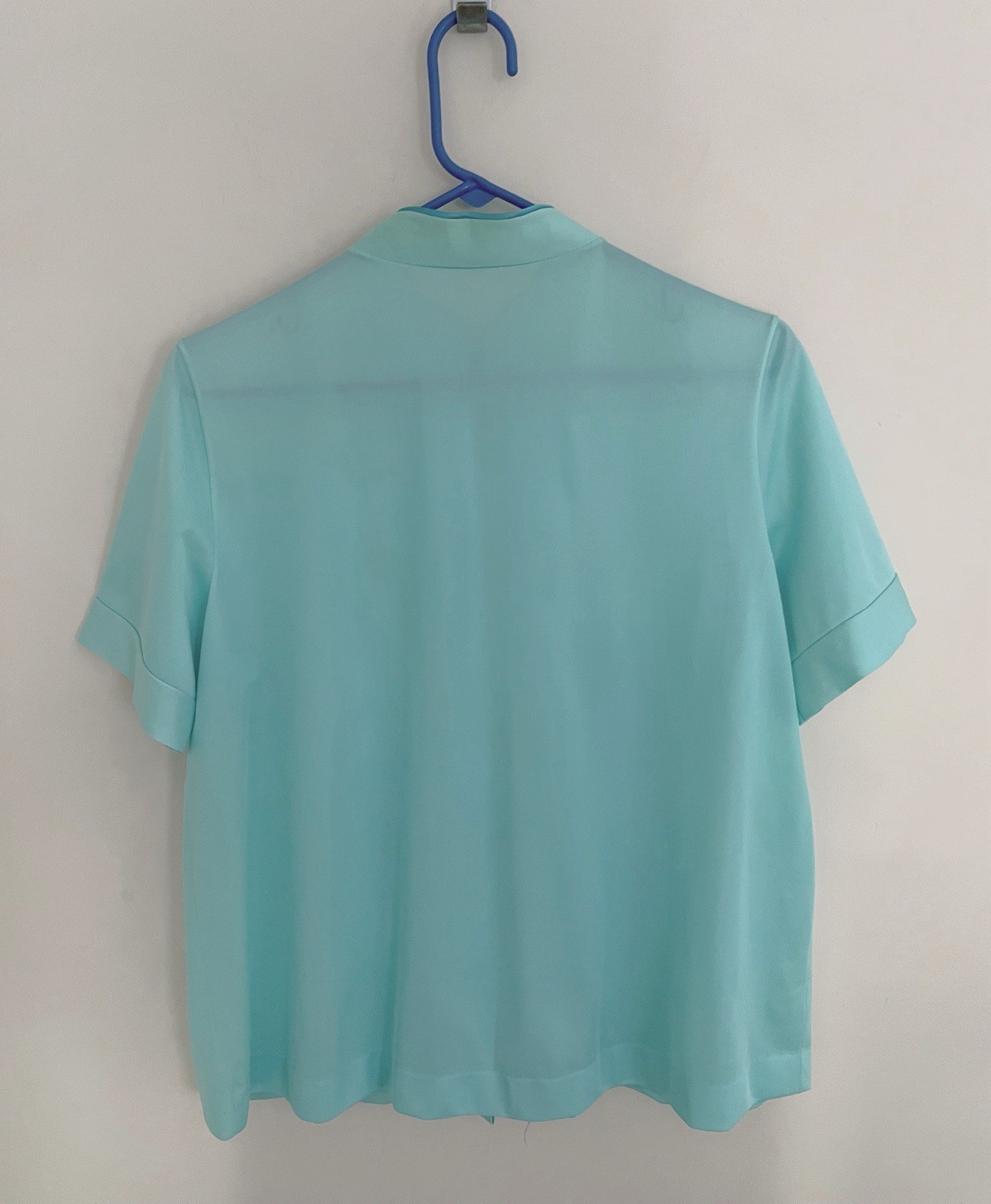 Vintage GOSSARD ARTEMIS Bed Jacket Women 36 Blue Snap Embroidered Short Sleeve