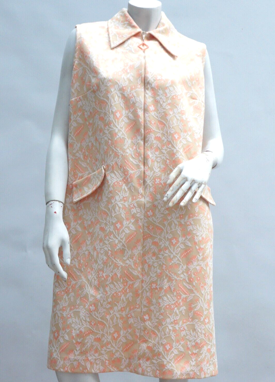 Vintage 60s-70s Peach and Beige Floral Dress By NPC Fashions Warren PA