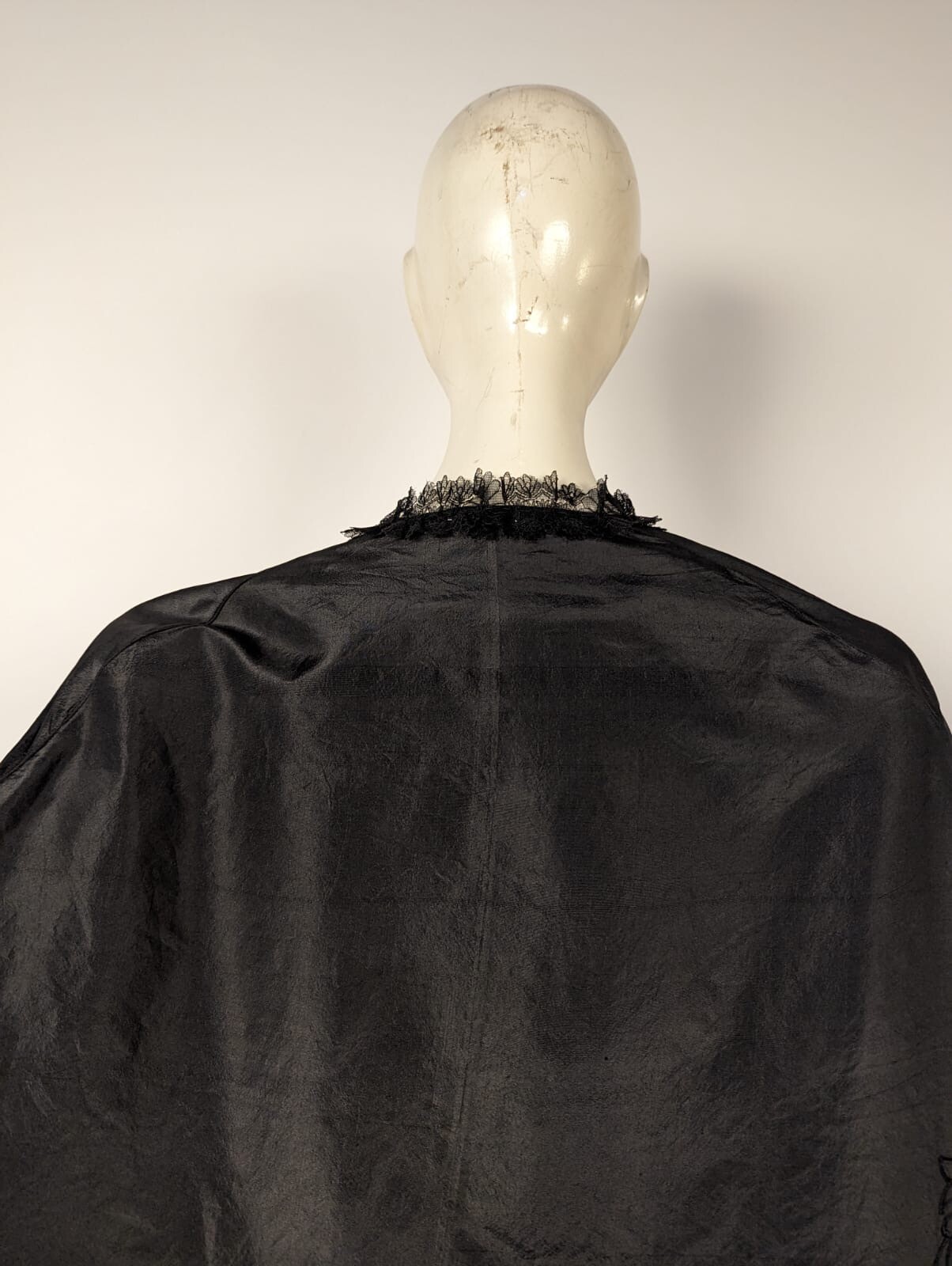 CIVIL WAR 1850’S BLACK SILK TAFFETA MOURNING MANTLE CAPE W SOUTACHE FOR DRESS