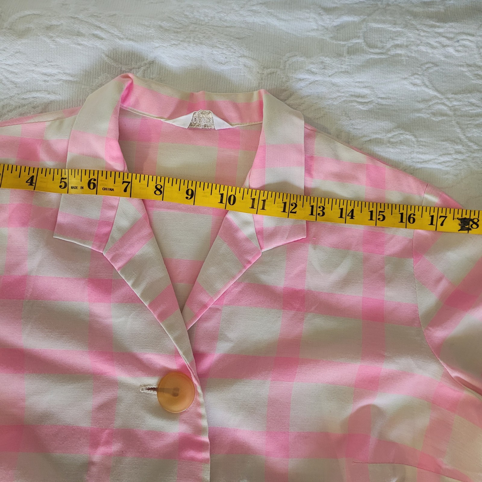 Vintage Stockton Pink Yvory Shirt Dress Gingham Button Up Front Pockets. No Size