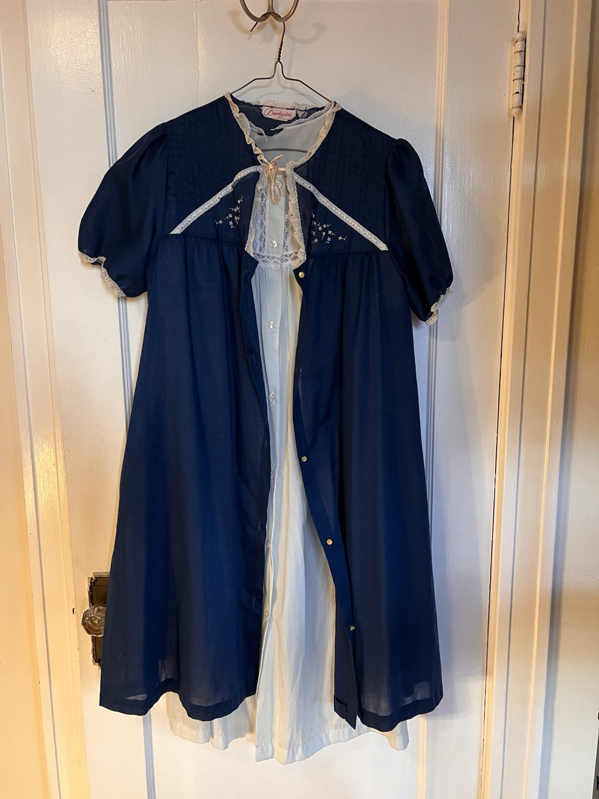 Vintage 1970s Blue Peignoir Set Brandywine Robe Nightgown Long Flowy