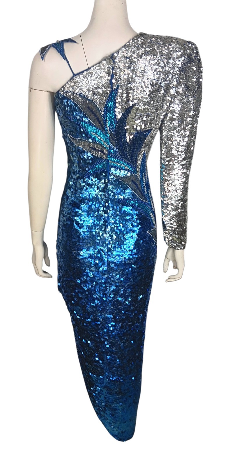 Vintage 80’s Shomax Originals Sequin/Bead One Shoulder Assymetrial Hem Dress