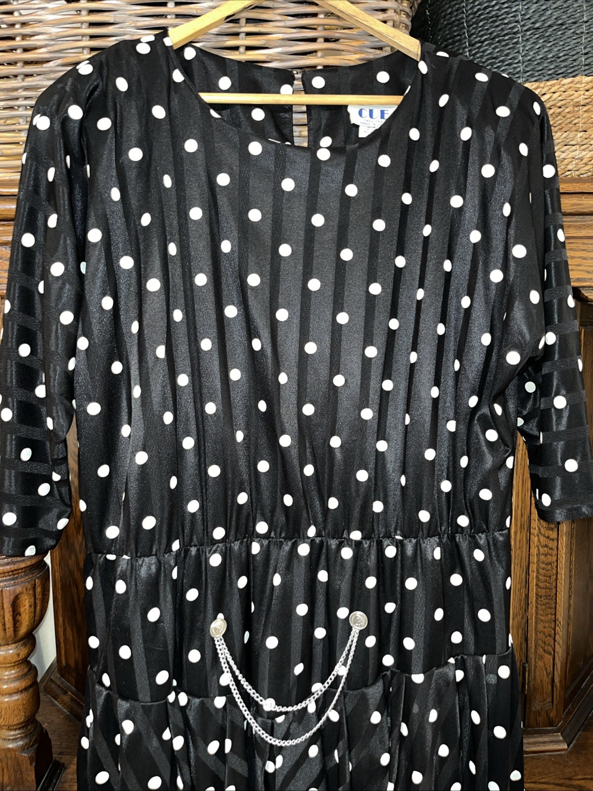 Vintage 80s Cue dress size 20 black polkadot bubble Drop Waist