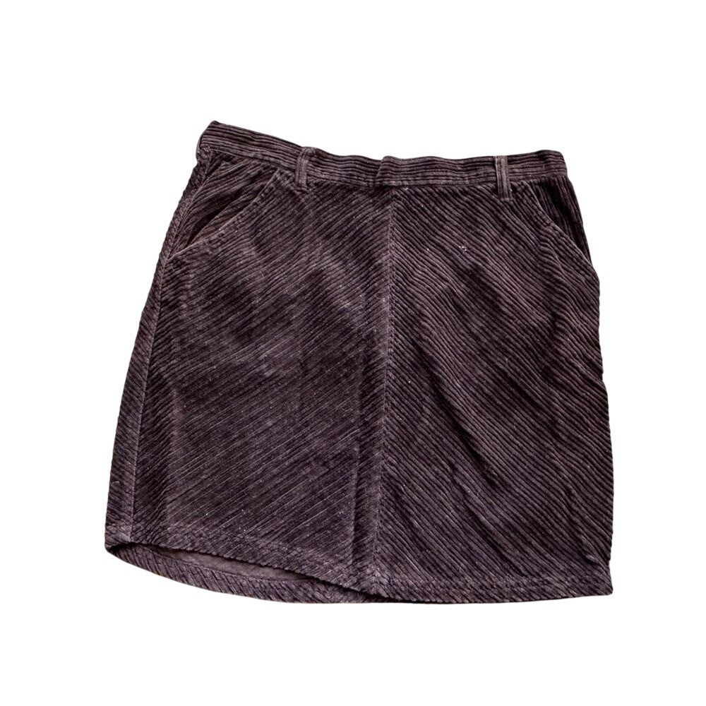 Vintage Quizz New York Black Corduroy Mini Skirt Chevron 100% Cotton goth 11/12
