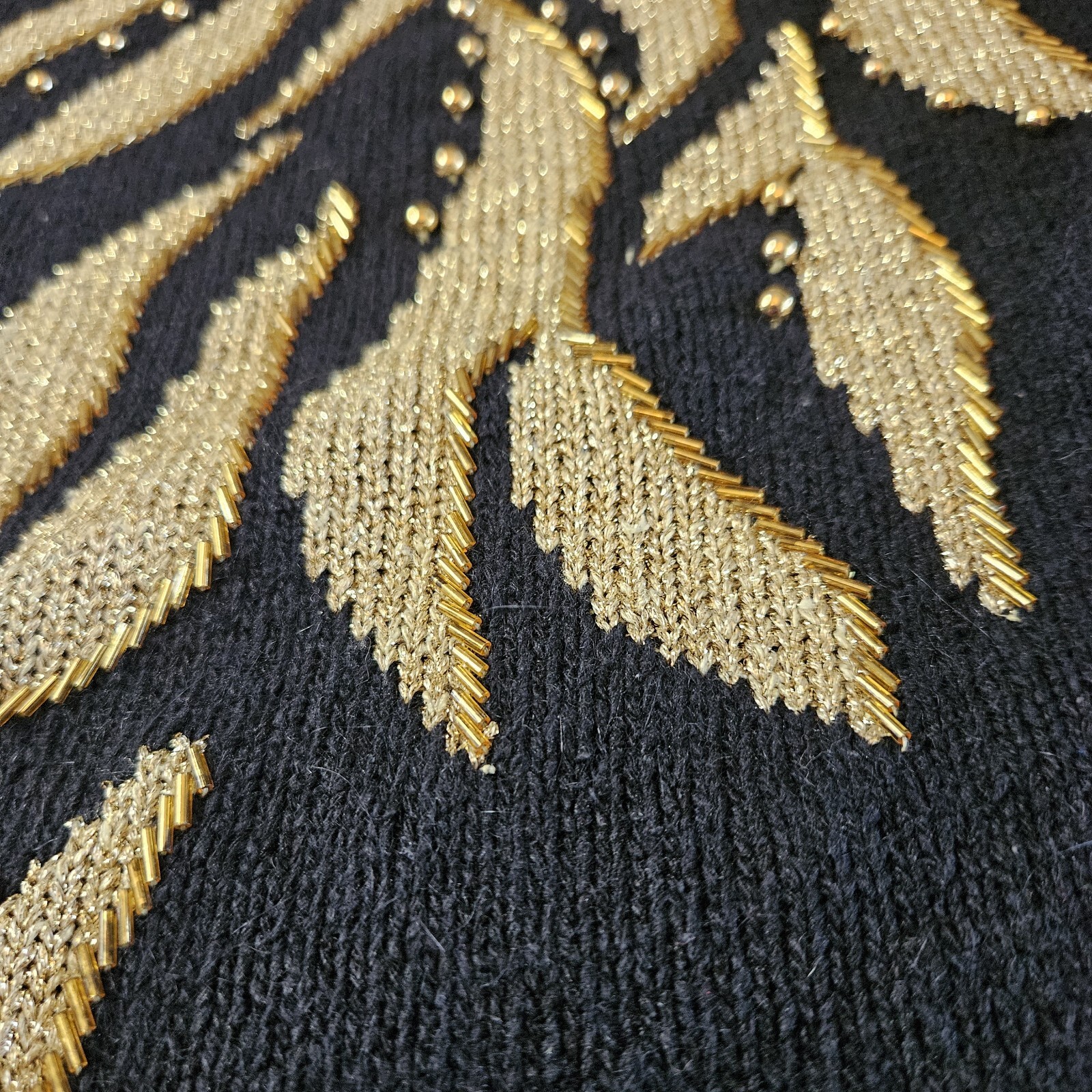 Eminent Vintage 80’s Silk/Nylon/Angora Beaded Tunic Sweater Black & Gold Medium