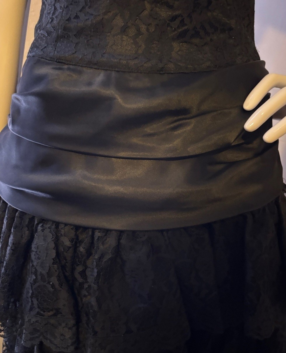 Vintage Gunne Sax Black Lace Cocktail Party Evening Dress 1980s Size 11
