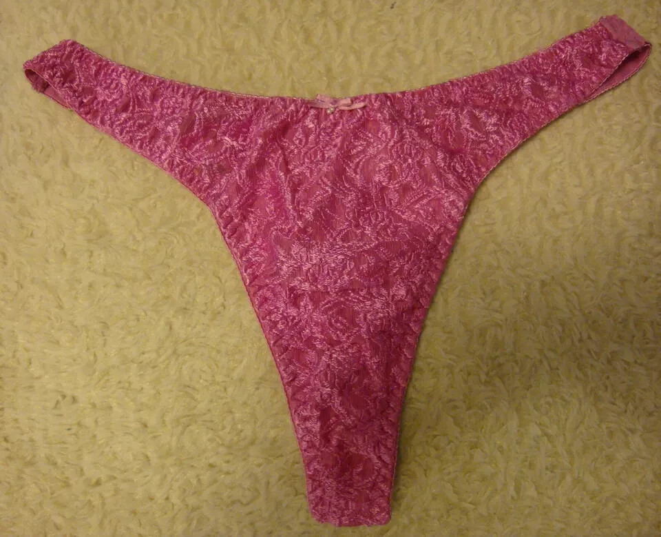 Fashion Bug Size 8 XL or 9 XXL Pink 100% Silk Thong Lace & Bow Vintage Stretchy