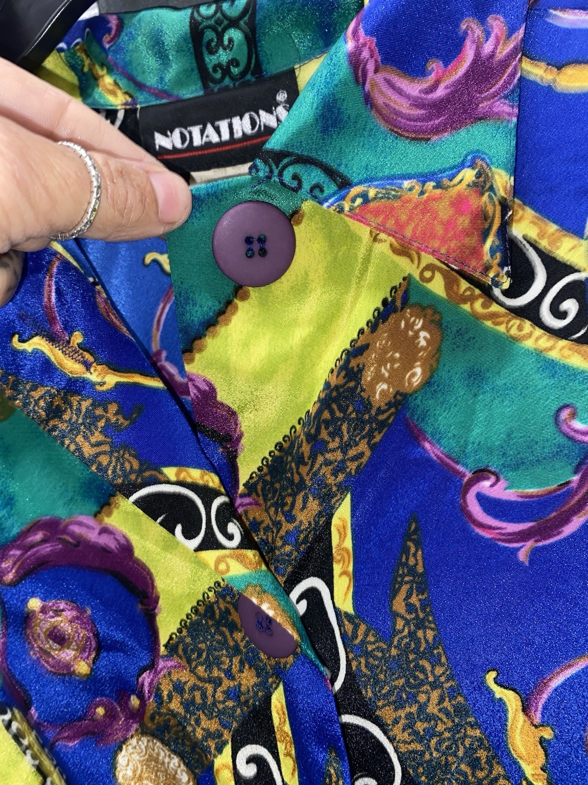 Vintage Late 1980’s Notations Vibrant Abstract Pattern Blouse Button Up Size Med