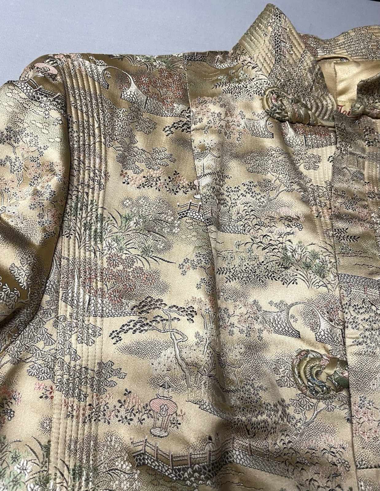 Ying Tai Embroidered Silk Tang Jacket 1950s Vintage Hong Kong Exquisite Sz 8-10