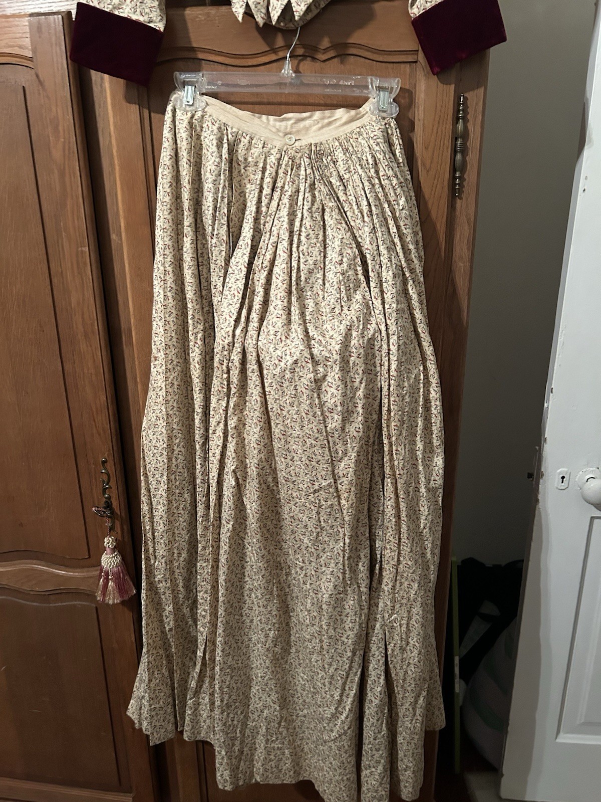 1880s bustle Skirt And Jacket With Built-In Bustle Velvet Trim Silk/Cotton Dress