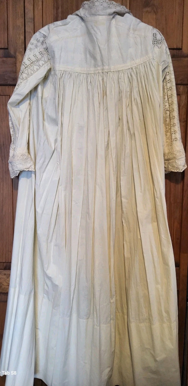 1900s Edwardian May C. Wright Ivory 100% Cotton Night Gown Crochet Long Sleeve