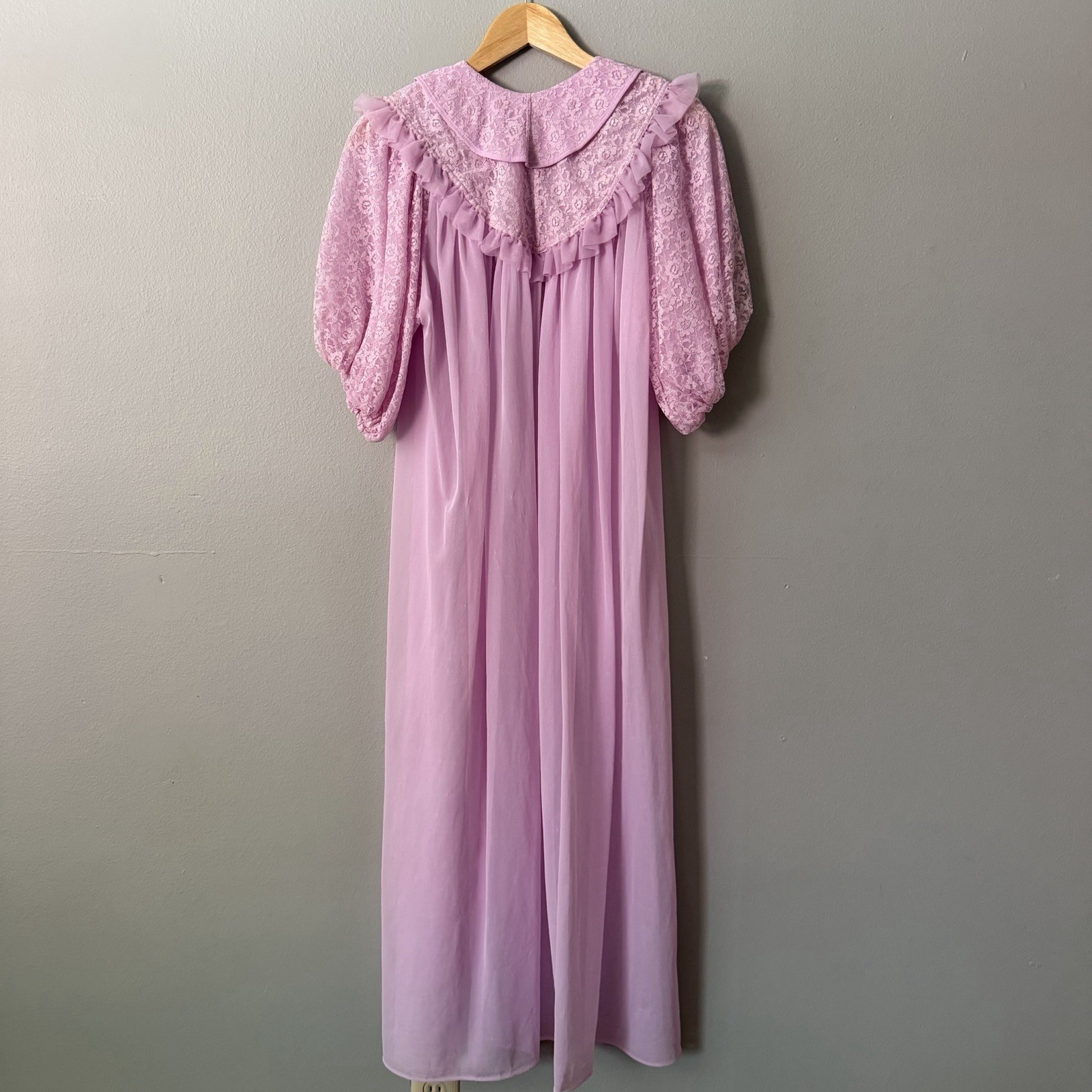Vintage Pink Lace Ruffle Maxi Nightgown Dress Cottagecore Coquette