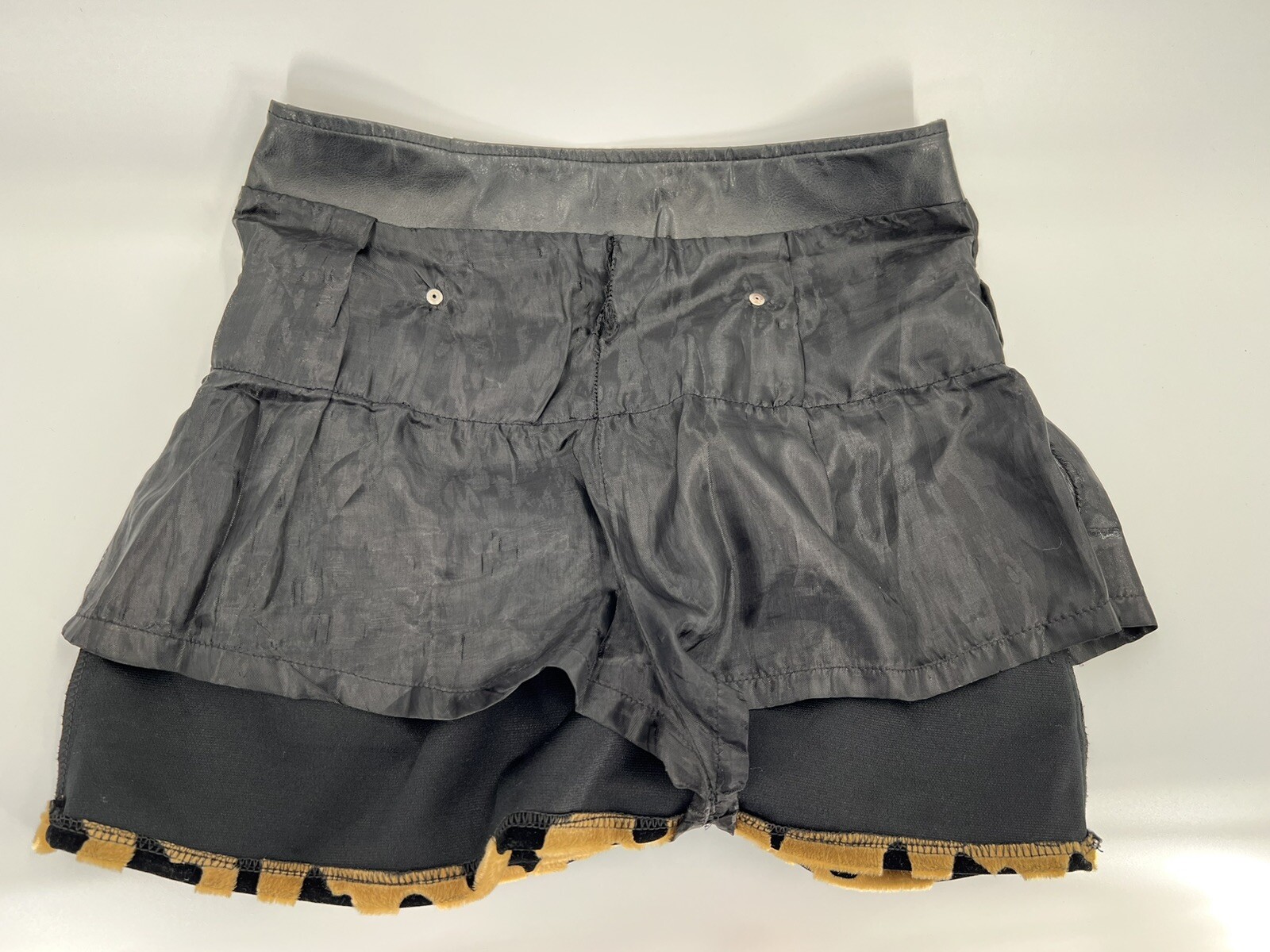 Vintage Mixed Media Mini Skirt Made Hong Kong Vegan Leather Animal print 27″x14″