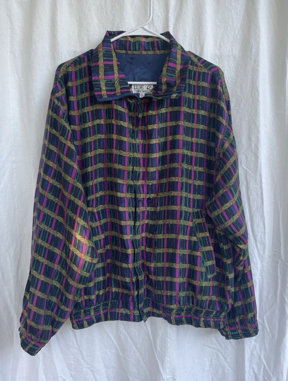 Silk Bomber Windbreaker Vintage 1990s Streetwear Colorful Retro Jacket Sz L