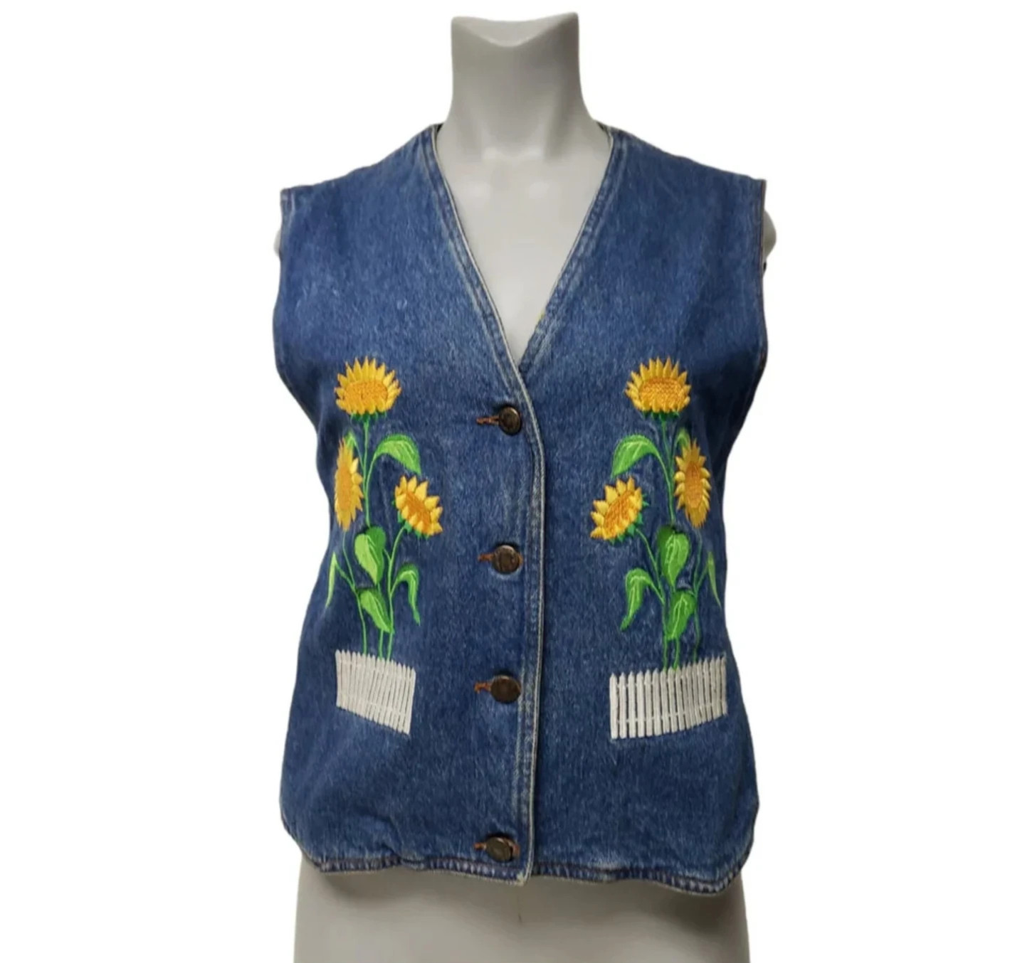 90s – 00s Carol’s Denims embroidered sunflower denim vest . small