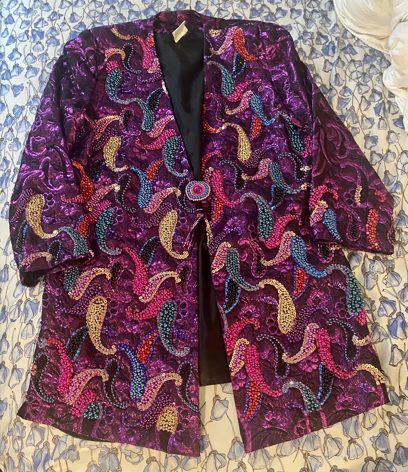 Diane Freis Vintage Beaded Tassel Purple Jacket & Skirt Sequin One Off 1980s
