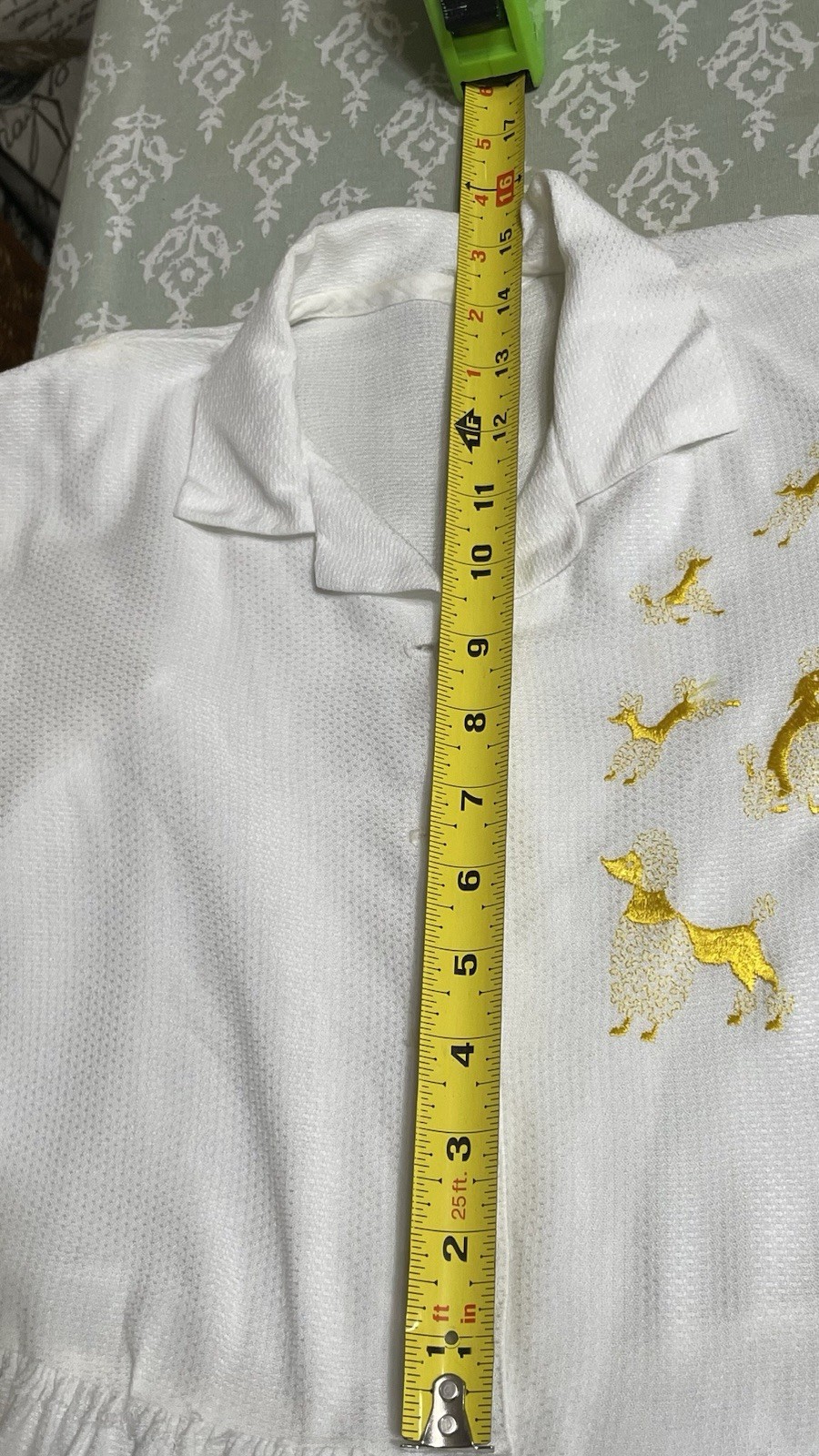 Vintage 40s 50s White Cotton RAYON Dress Embroidered Poodles 32″ Bust 32” WAIST