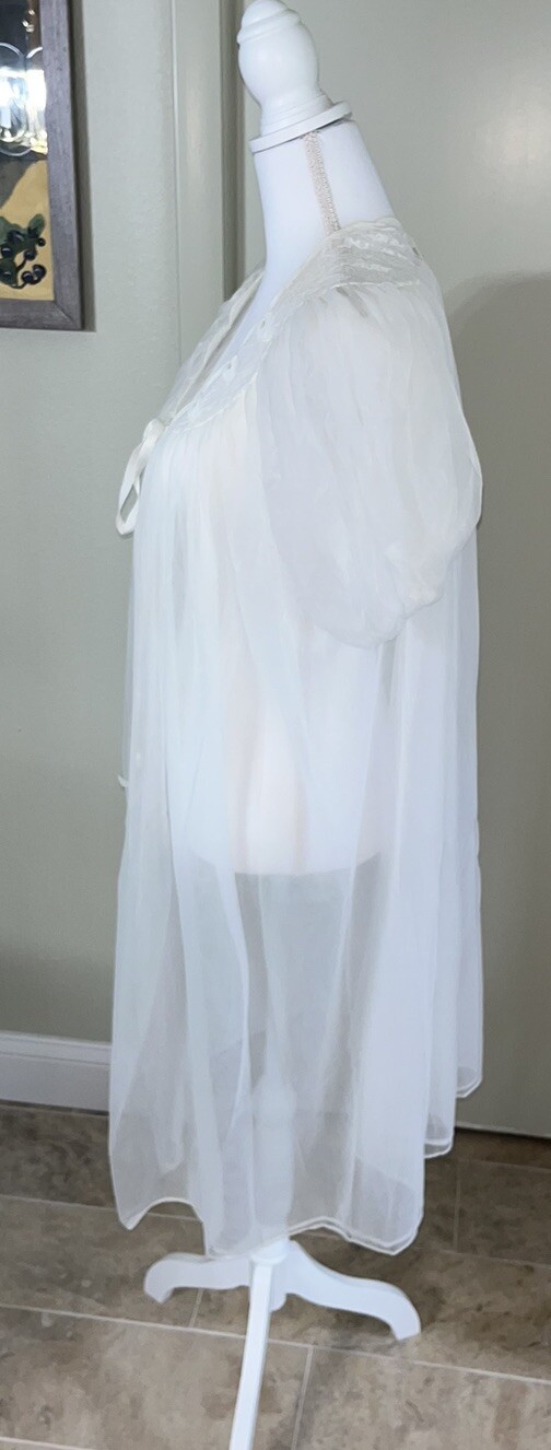 Vintage Avian Peignoir Nightgown And Robe Set White Lace Trim Sheer Small Nylon