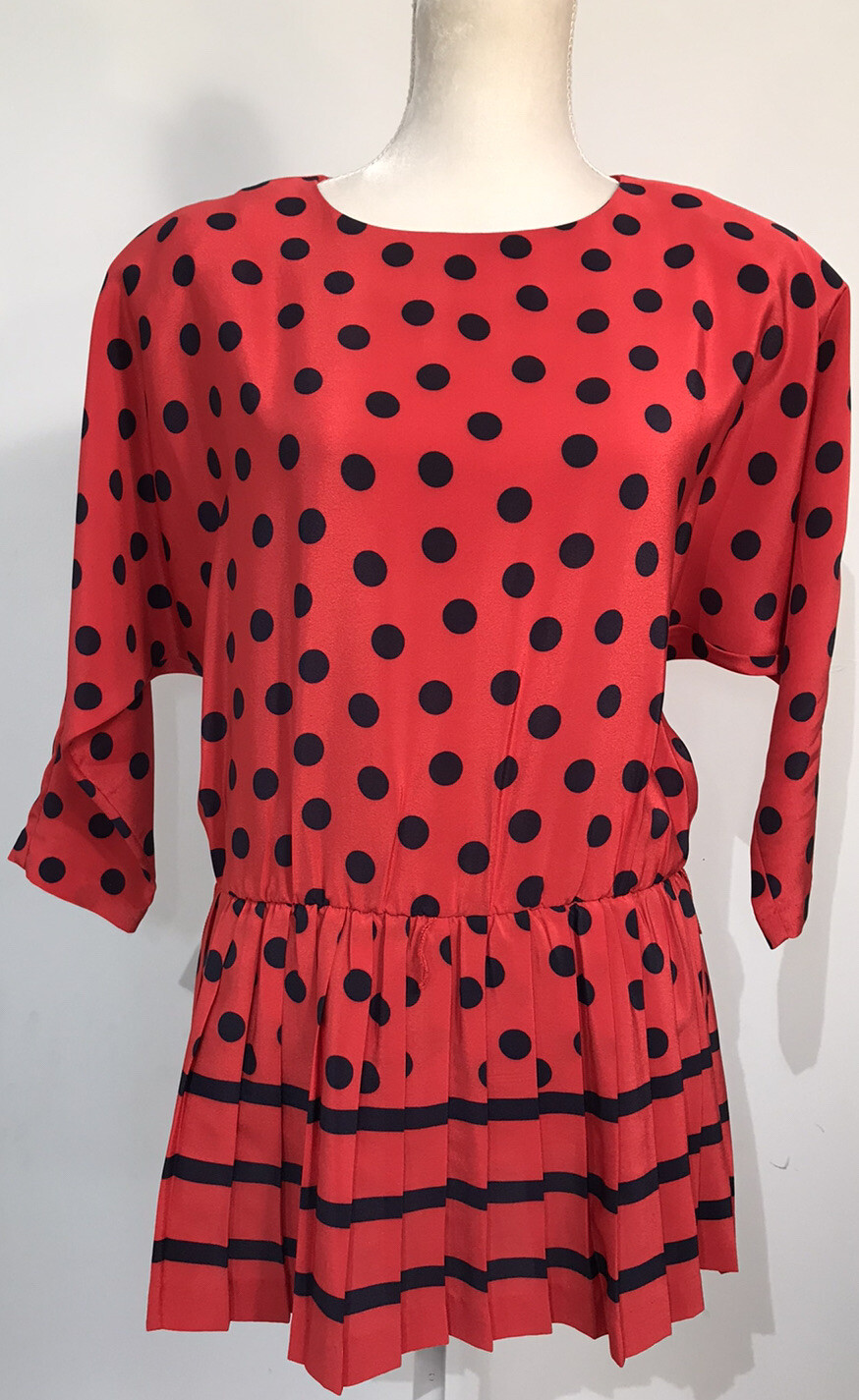 Vintage Blake Elizabeth Red Navy Blue Polka Dot Peplum Skirt Set Women’s Size 10