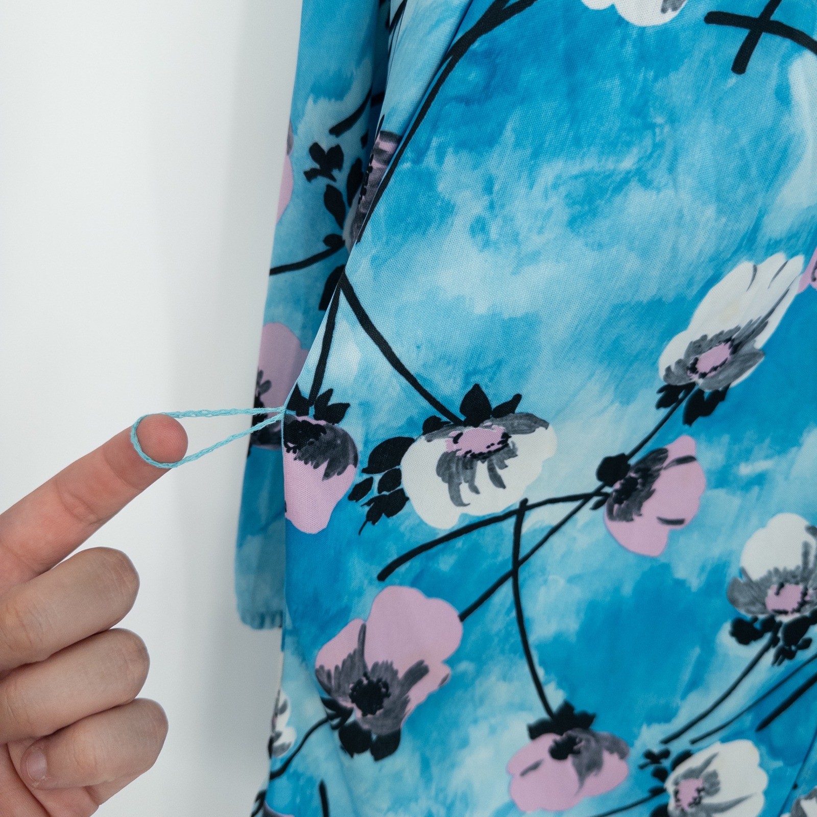 Vintage Floral Blouse Women Medium Blue 70s Psychedelic Disco Retro Fun Groovy