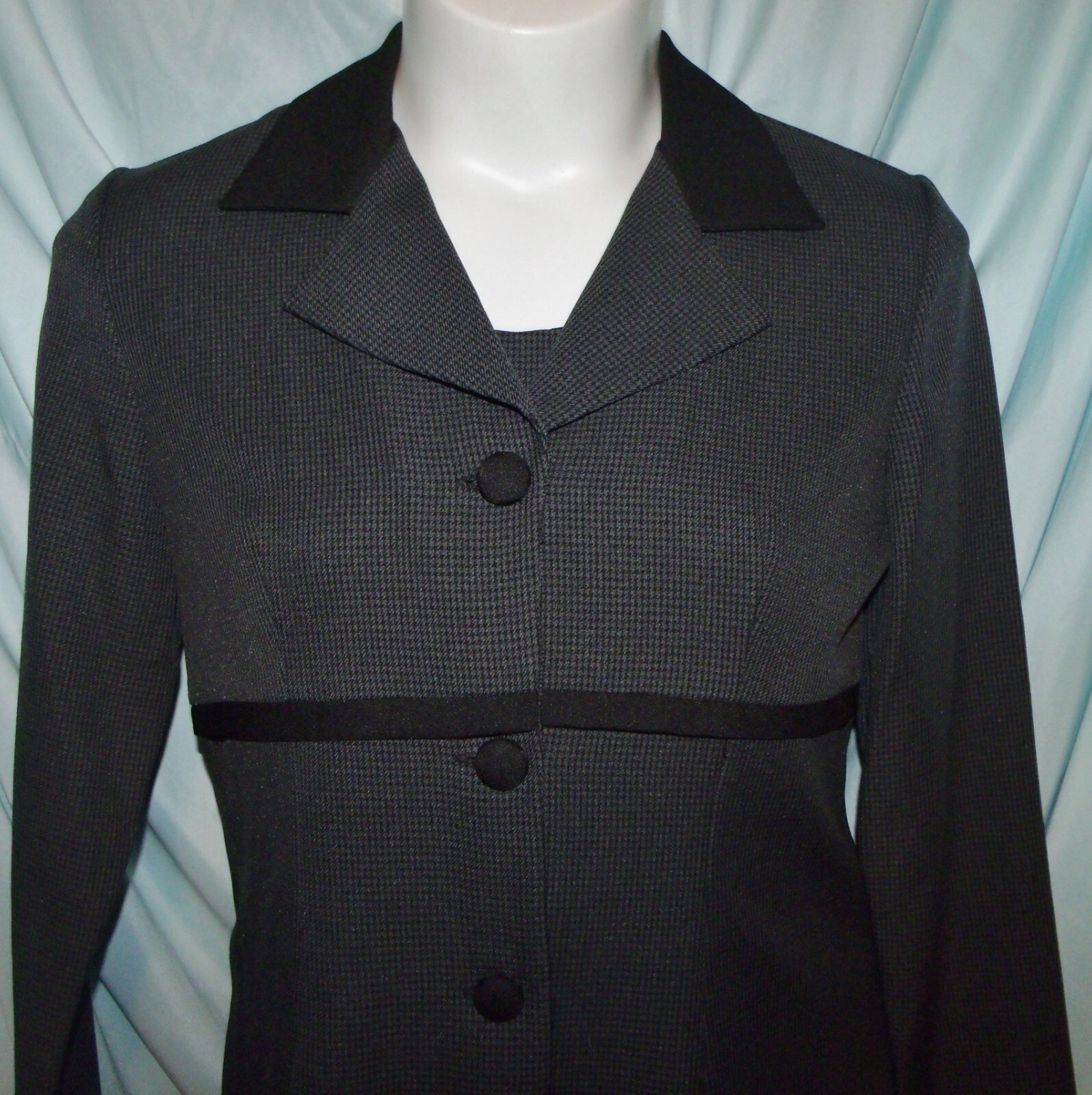 Lisa Jo Dark Gray Houndstooth Polyester Dress Suit Juniors Size 13/14 VTG 90s