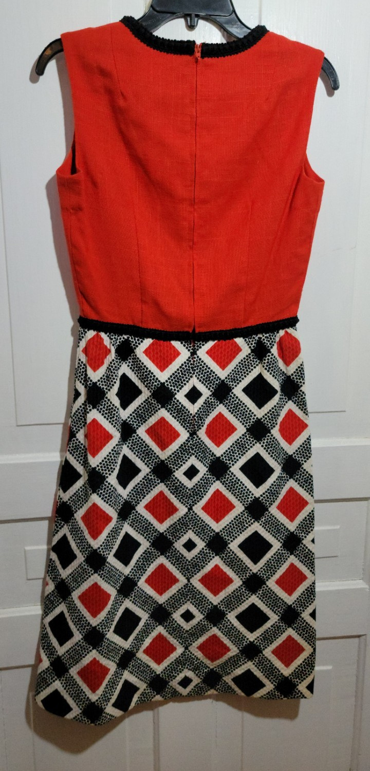 RARE MINT 60s/70s VTG Phool Ph Mod Midi Dress Red Geometric Sleeveless Cotton Sm