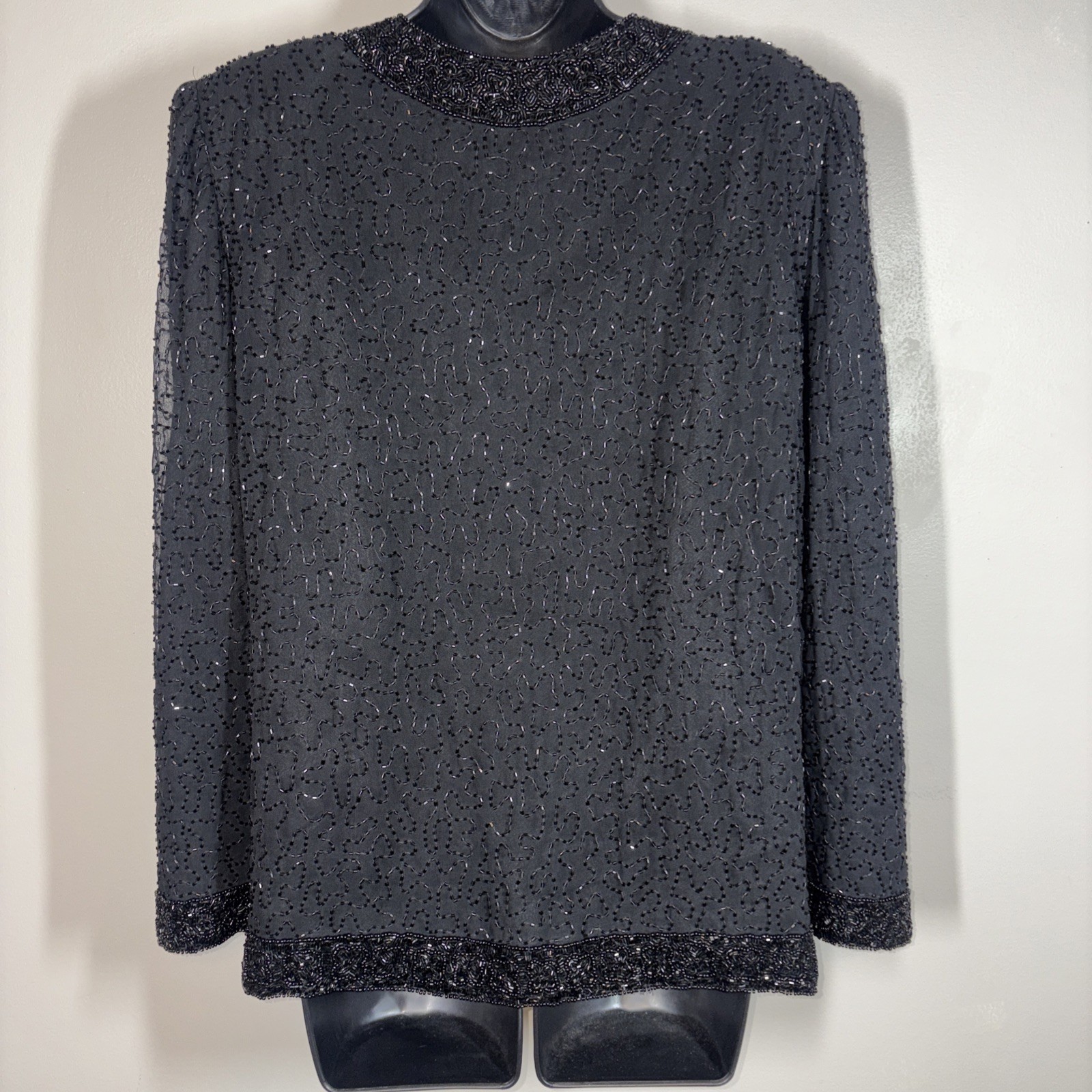 Laurence Kazar Jacket L black fully Beaded Party Mother Cocktail Formal vtg blac