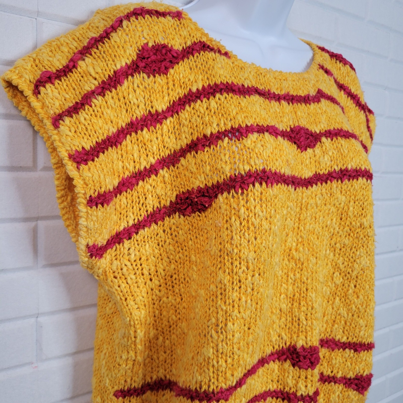 Vintage 1980s Objectives Summer Sweater Sz Large Textured Linen Blend Dopamine