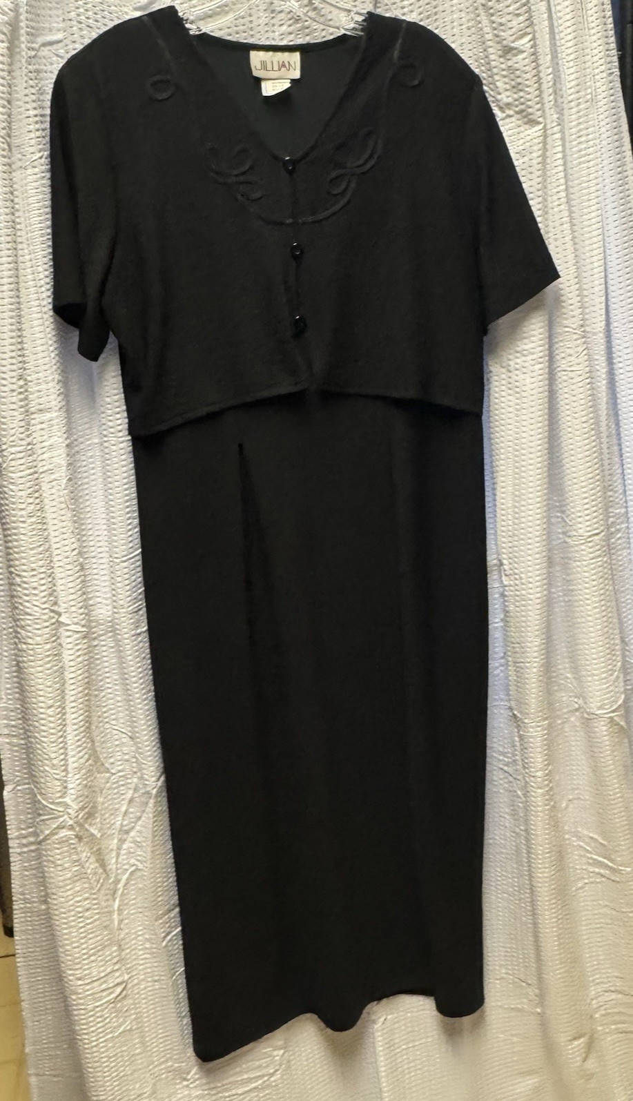 Vintage 90s Y2K Jillian Black Button Front Bodice Dress Sz14 USA Made Embroidery