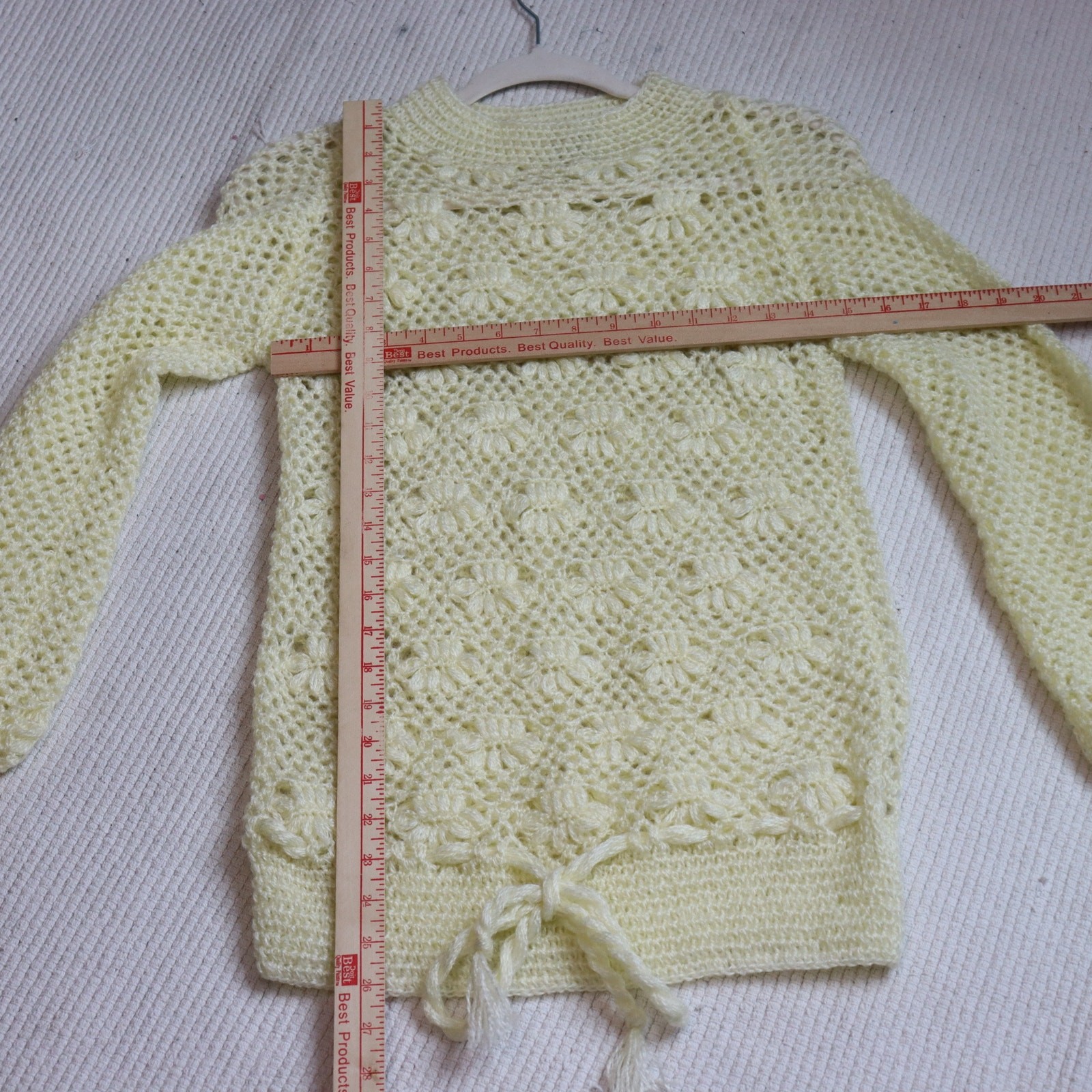 Vintage Handmade Crochet Knit Sweater Pullover Cream Open Weave Size M