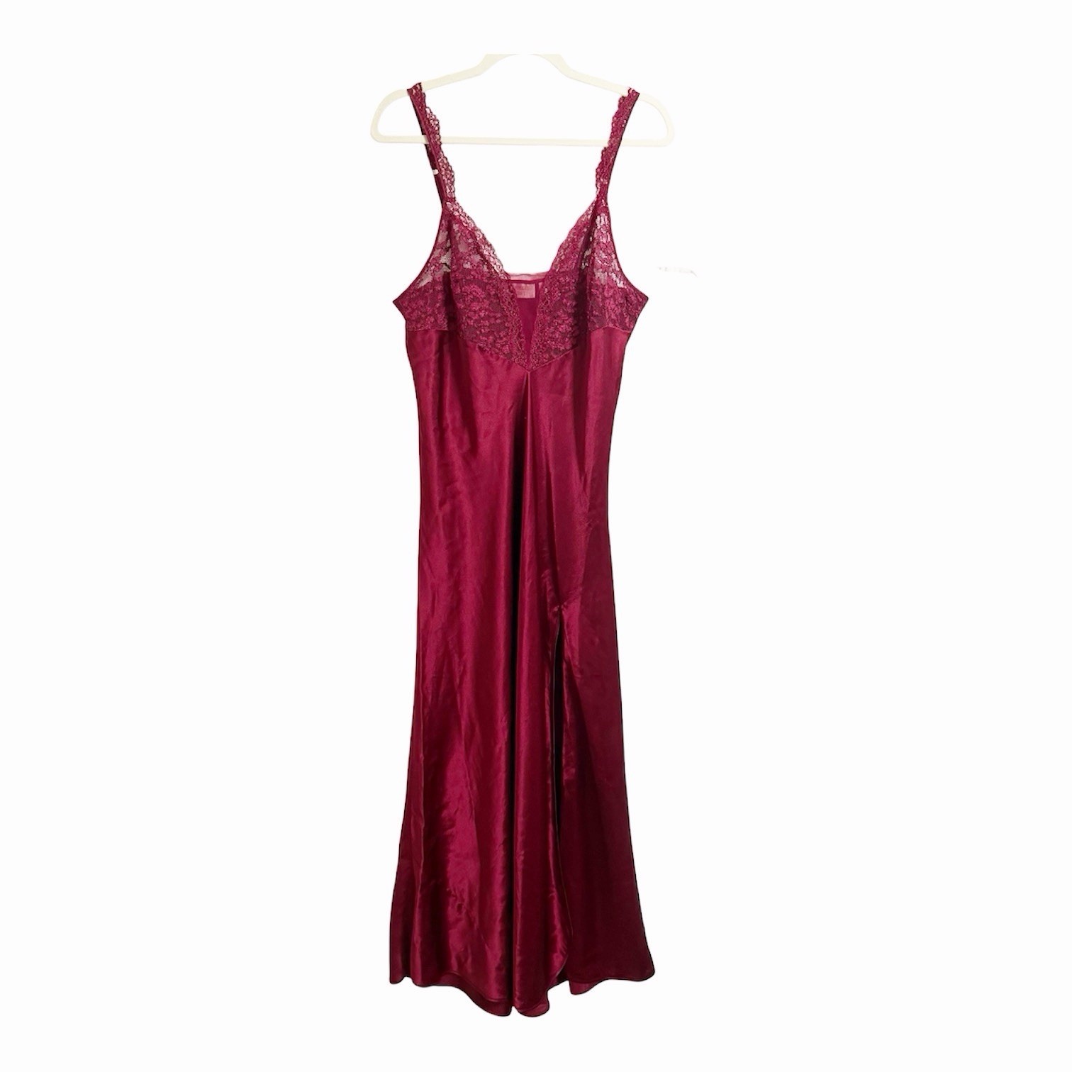 90s Vintage Victorias Secret Wine Red Lace Maxi Slip Dress Gold Label Large