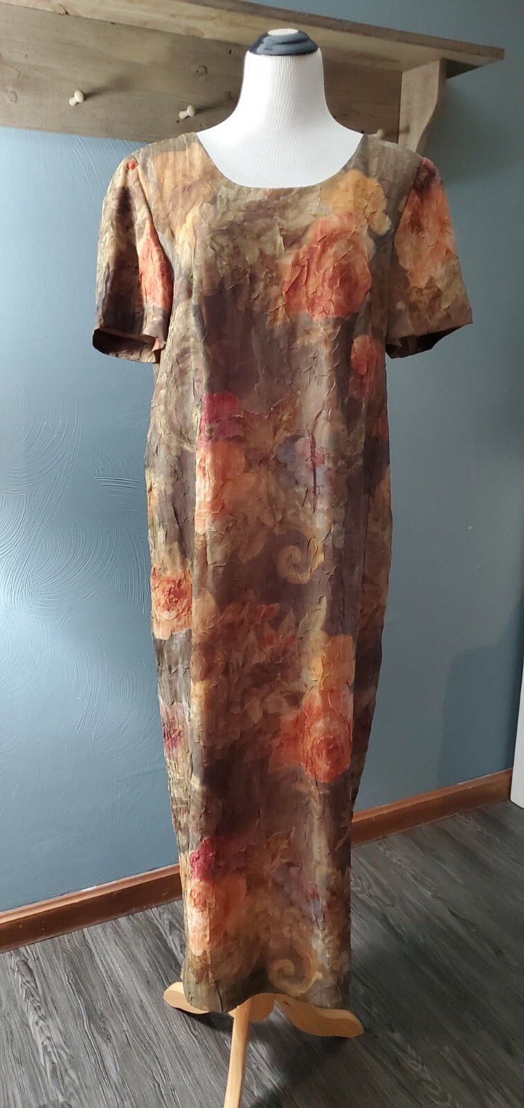 GEMINI II Vintage 80’s PAINTERLY FLORAL CRINKLE CREPE DRESS SIZE 14 UNION TAG