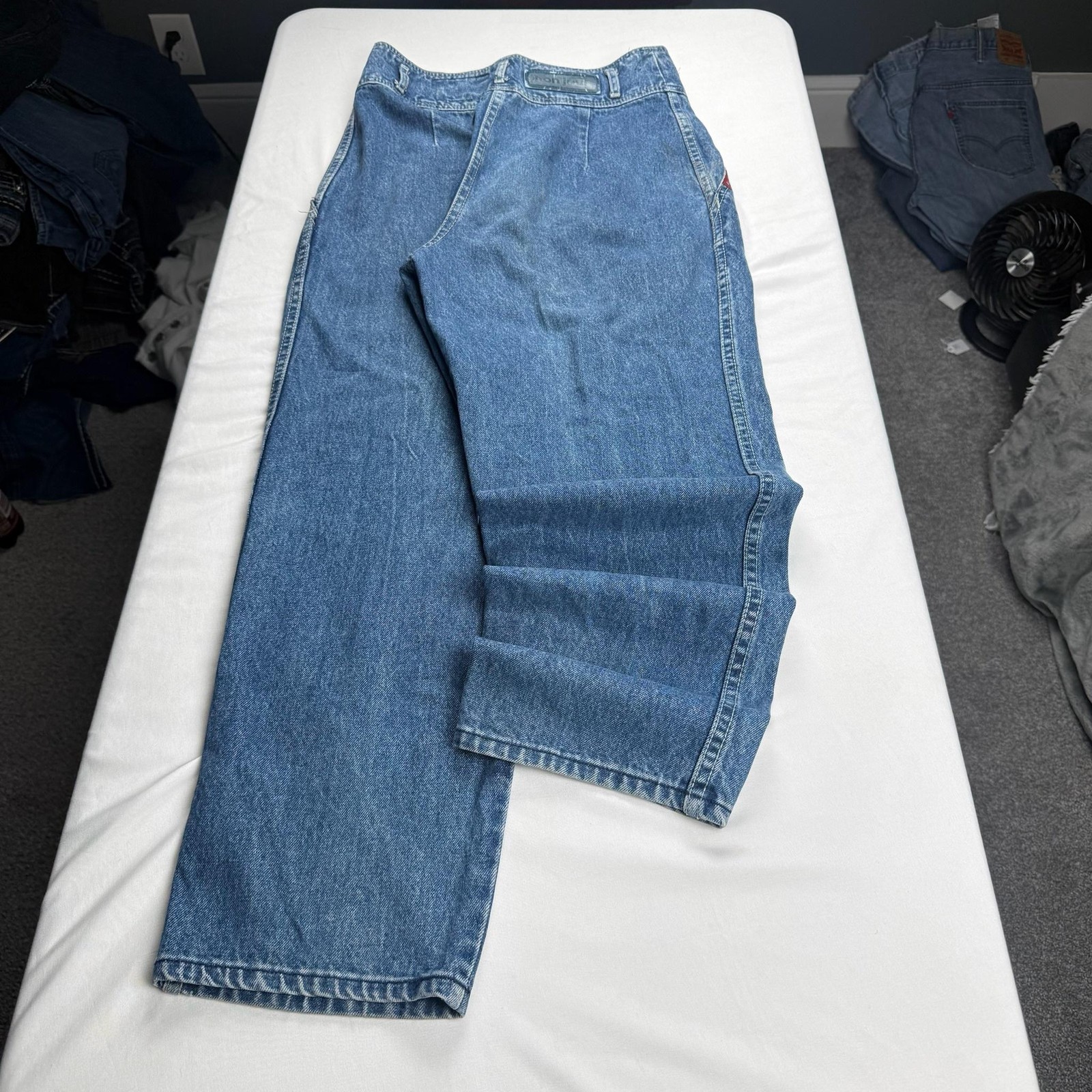 Bon jour Jeans Womens Blue Medium Wash Relaxed Fit Denim Casual Pants Everyday