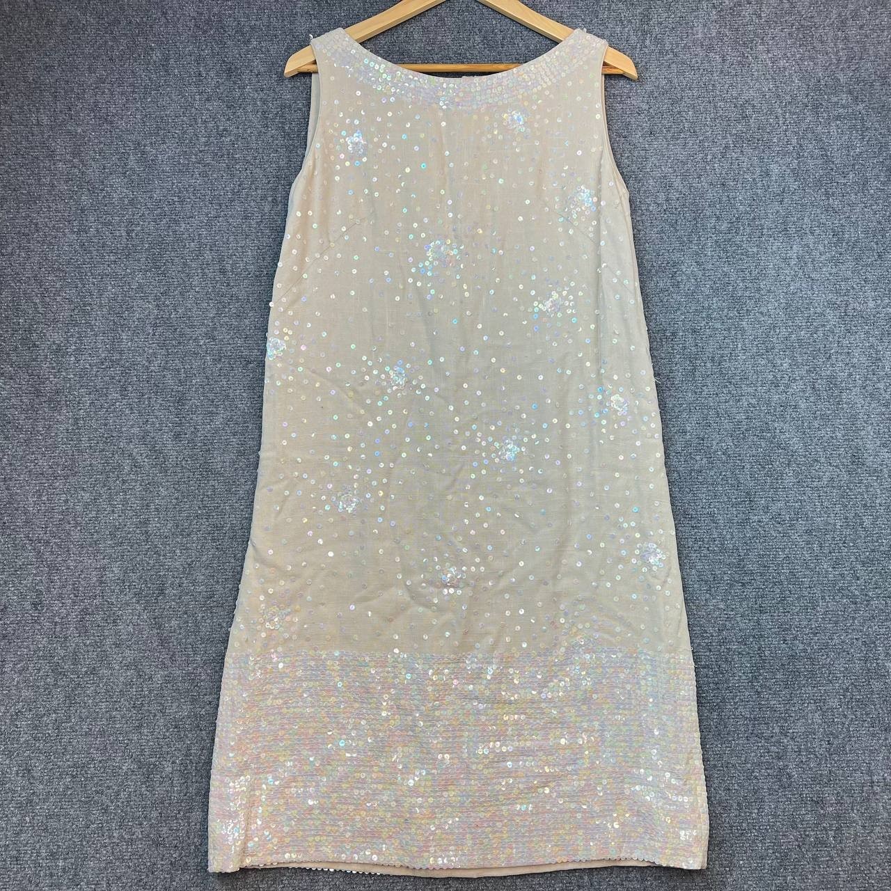 Vintage Royal Lynne Beaded Sequin Dress Made in Hong Kong 1960s Sleeveless Beige